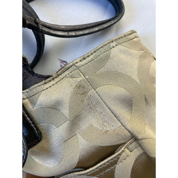 Coach Mia Op Art Signature Sateen Tote Shoulder Bag Gold Tan Womens - Picture 10 of 11